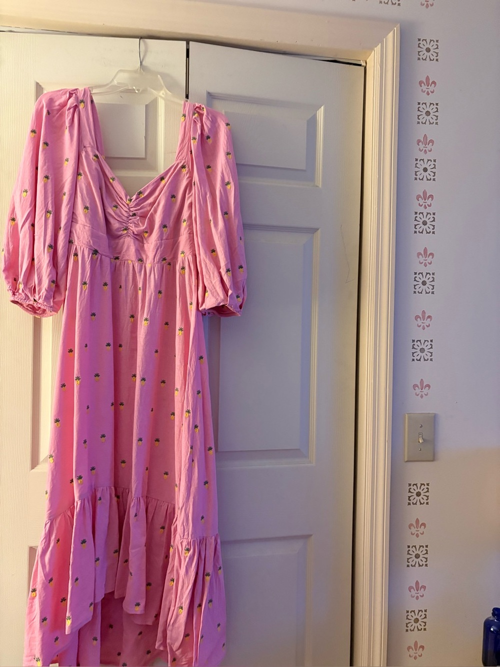 Farm Rio Pink  Puff Sleeve Midi Dress